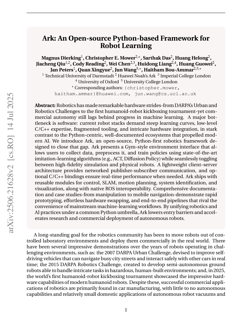 Ark: An Open-source Python-based Framework for Robot Learning