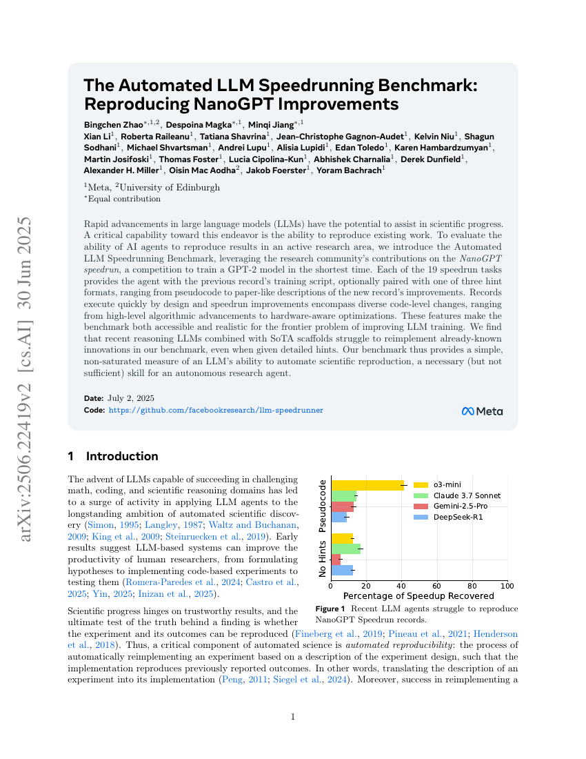The Automated LLM Speedrunning Benchmark: Reproducing NanoGPT
  Improvements