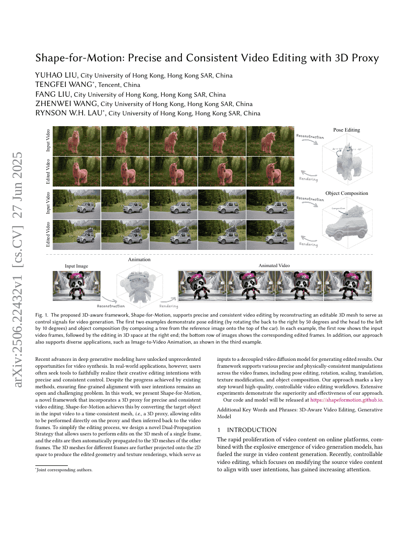 Shape-for-Motion: Precise and Consistent Video Editing with 3D Proxy