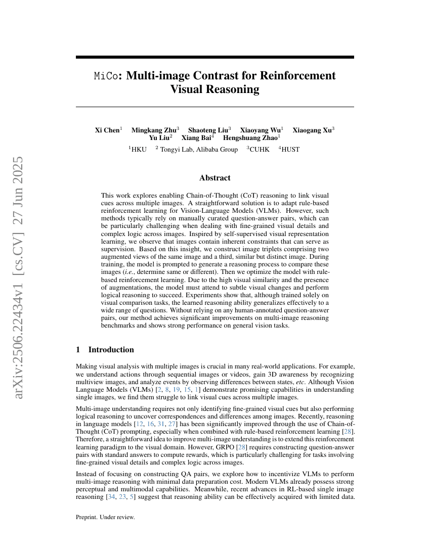 MiCo: Multi-image Contrast for Reinforcement Visual Reasoning