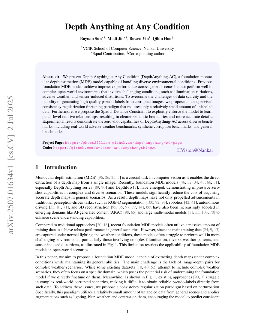 Depth Anything at Any Condition