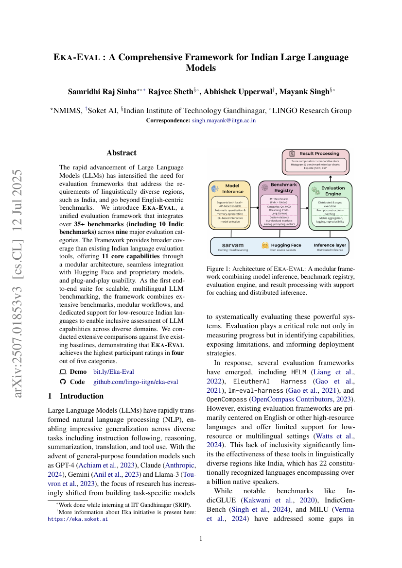 Eka-Eval : A Comprehensive Evaluation Framework for Large Language Models in Indian Languages