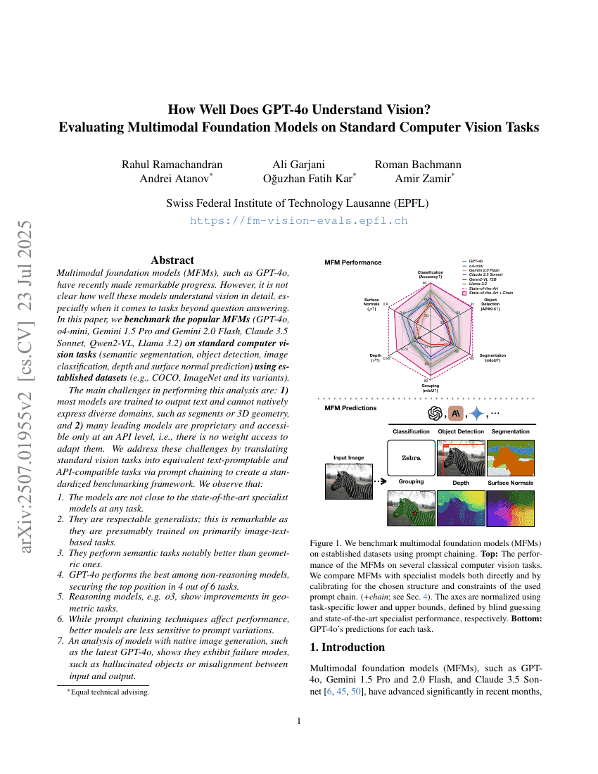 How Well Does GPT-4o Understand Vision? Evaluating Multimodal Foundation Models on Standard Computer Vision Tasks