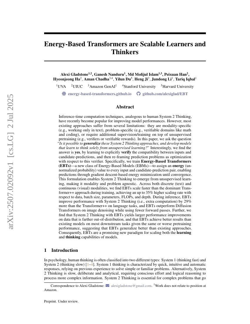 Energy-Based Transformers are Scalable Learners and Thinkers