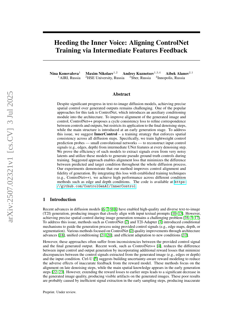Heeding the Inner Voice: Aligning ControlNet Training via Intermediate
  Features Feedback