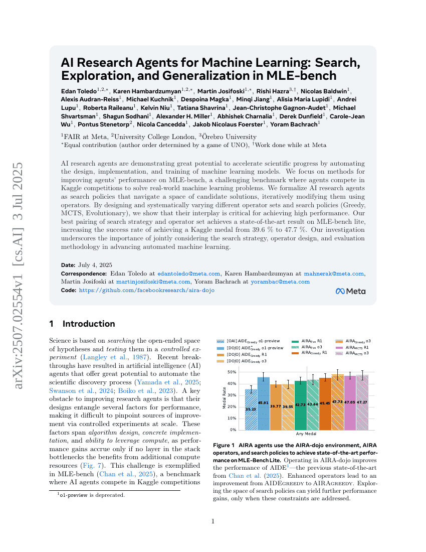 AI Research Agents for Machine Learning: Search, Exploration, and Generalization in MLE-bench