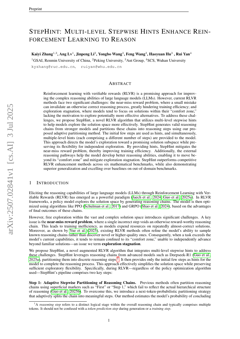 StepHint: Multi-level Stepwise Hints Enhance Reinforcement Learning to Reason