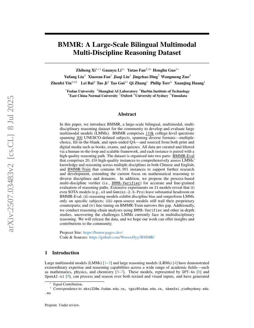BMMR: A Large-Scale Bilingual Multimodal Multi-Discipline Reasoning
  Dataset
