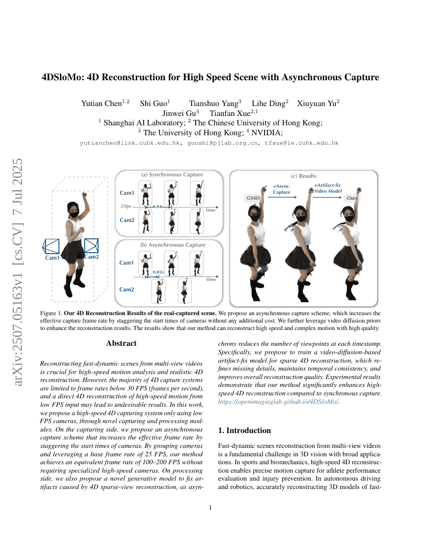 4DSloMo: 4D Reconstruction for High Speed Scene with Asynchronous
  Capture