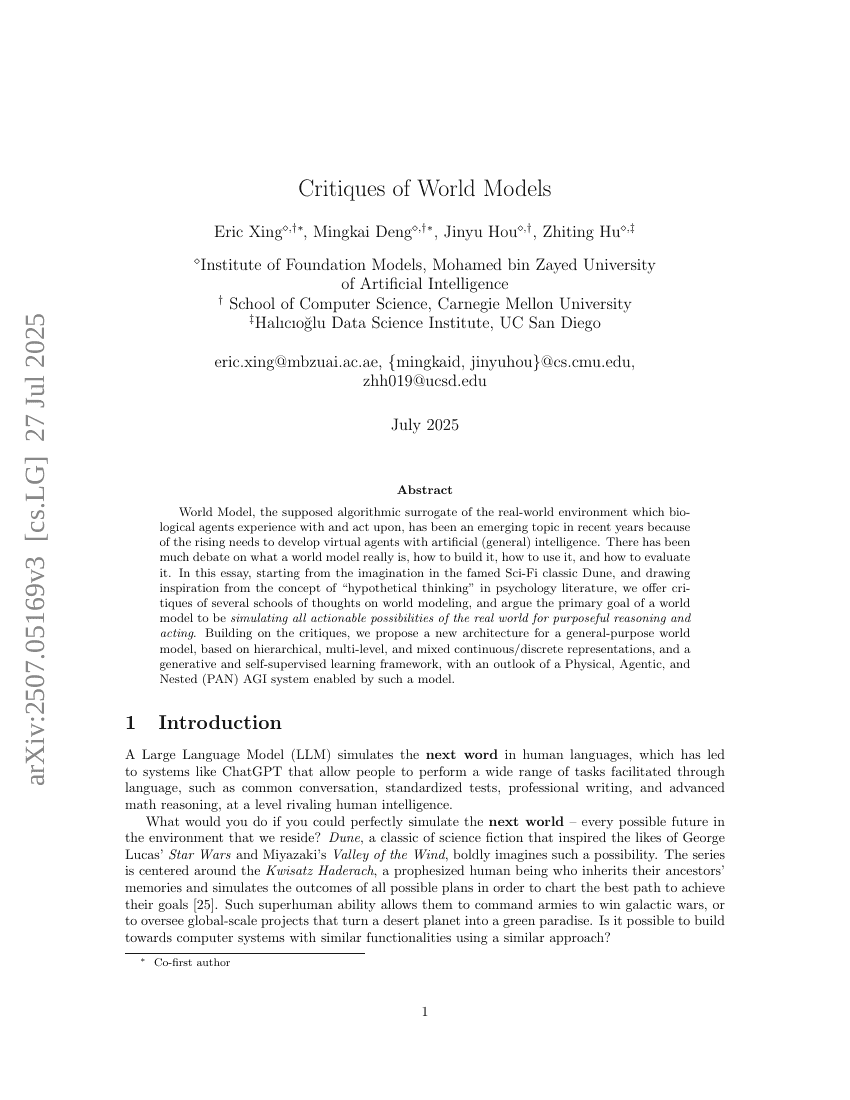 Critiques of World Models