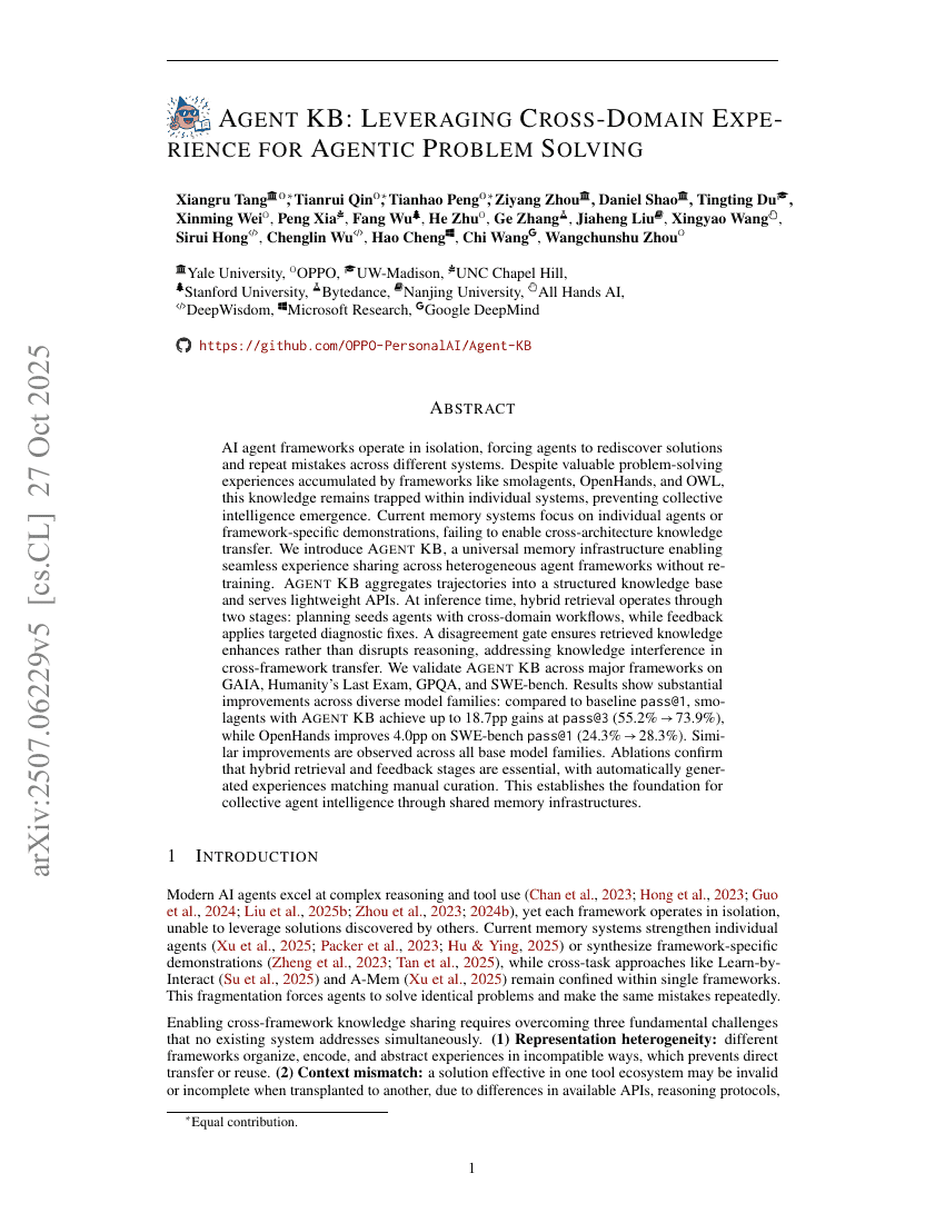 Agent KB: Leveraging Cross-Domain Experience for Agentic Problem Solving