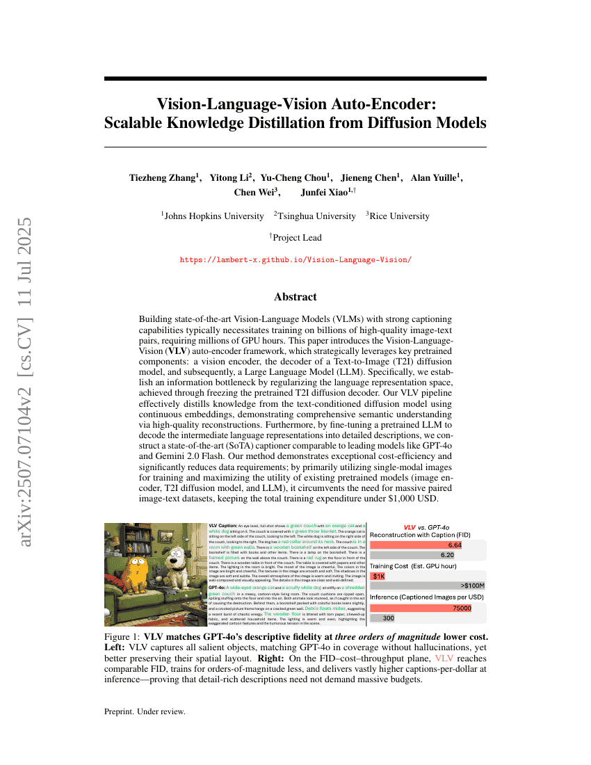 Vision-Language-Vision Auto-Encoder: Scalable Knowledge Distillation from Diffusion Models