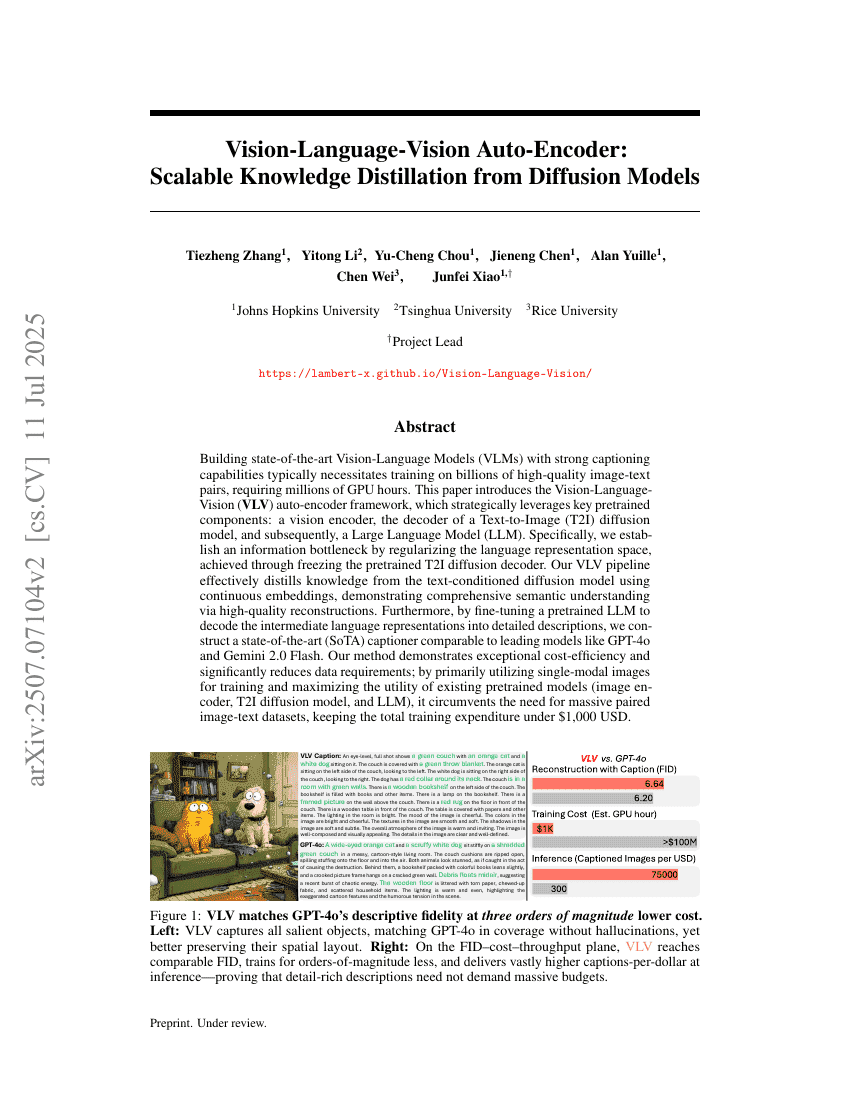 Vision-Language-Vision Auto-Encoder: Scalable Knowledge Distillation from Diffusion Models