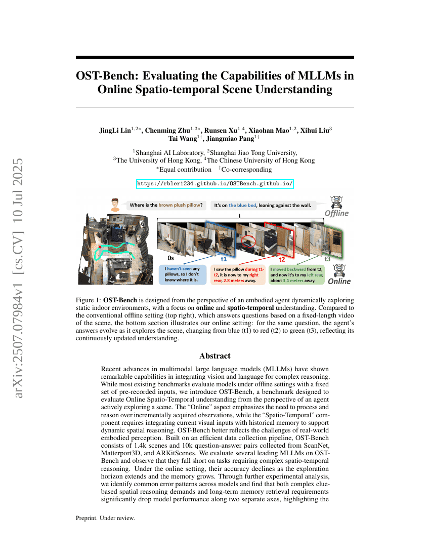 OST-Bench: Evaluating the Capabilities of MLLMs in Online
  Spatio-temporal Scene Understanding