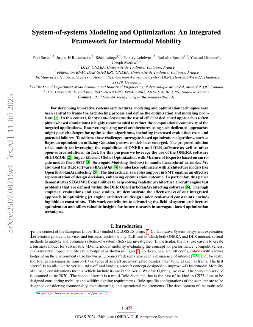System-of-systems Modeling and Optimization: An Integrated Framework for Intermodal Mobility