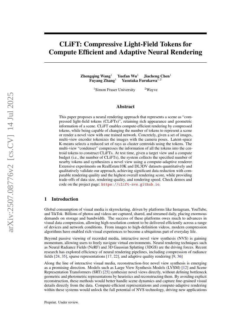 CLiFT: Compressive Light-Field Tokens for Compute-Efficient and Adaptive
  Neural Rendering