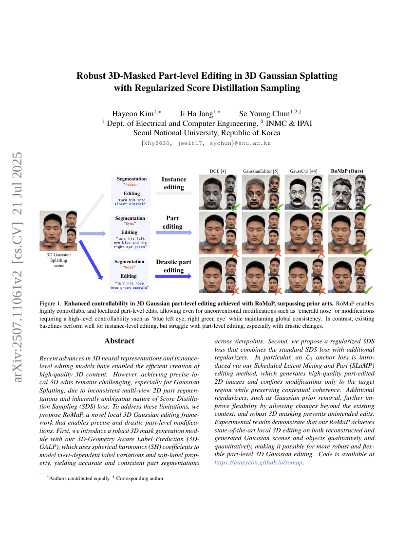Robust 3D-Masked Part-level Editing in 3D Gaussian Splatting with Regularized Score Distillation Sampling