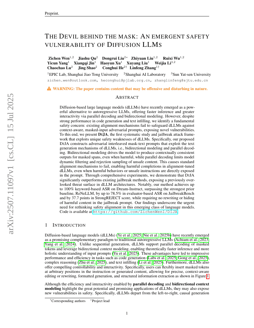 The Devil behind the mask: An emergent safety vulnerability of Diffusion LLMs