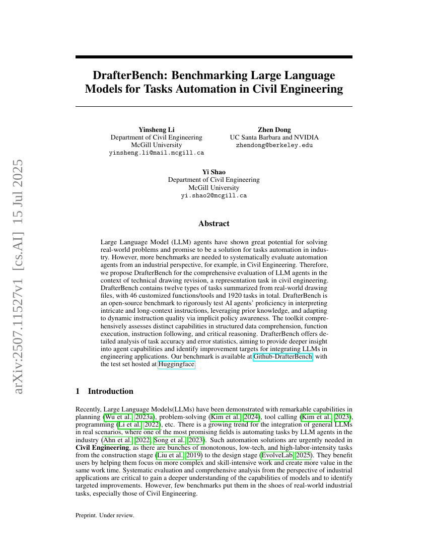 DrafterBench: Benchmarking Large Language Models for Tasks Automation in Civil Engineering