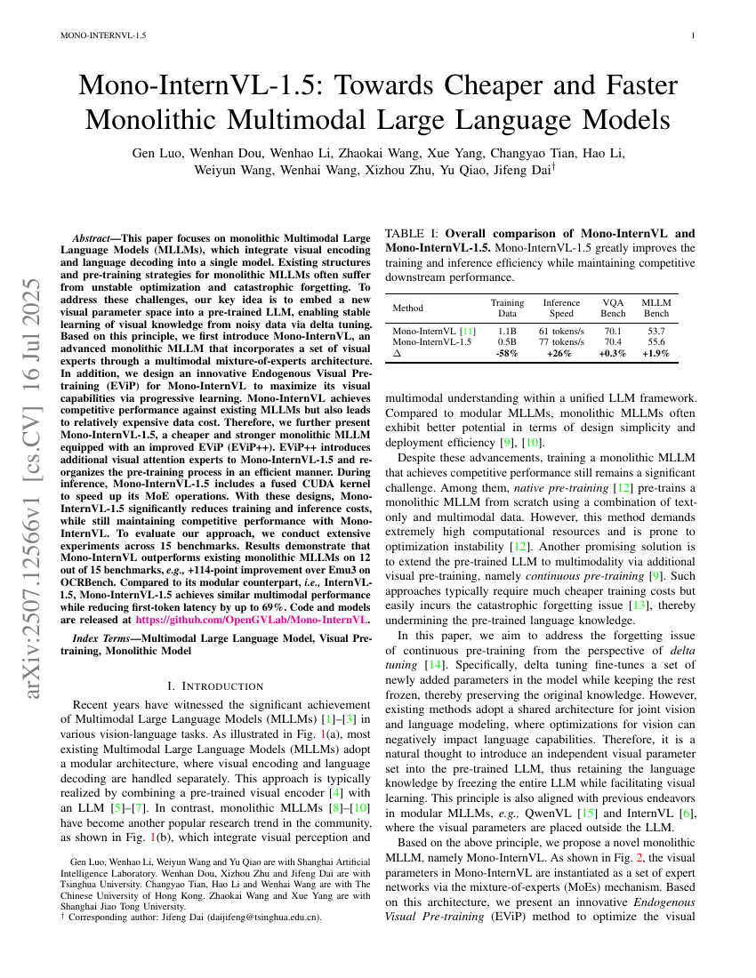 Mono-InternVL-1.5: Towards Cheaper and Faster Monolithic Multimodal Large Language Models