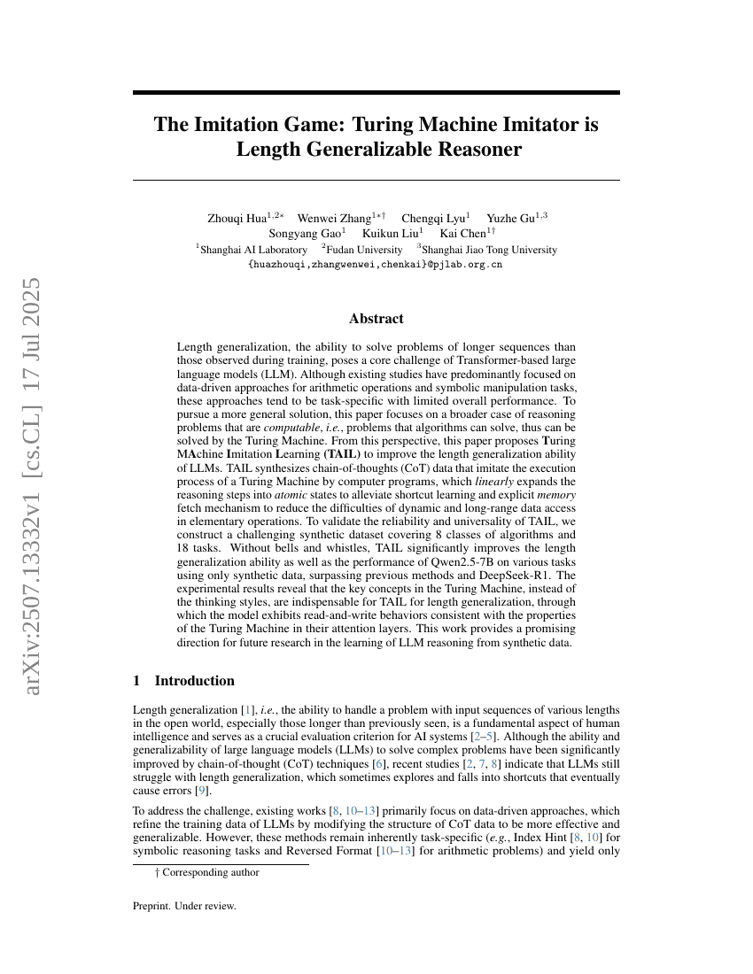 The Imitation Game: Turing Machine Imitator is Length Generalizable
Reasoner