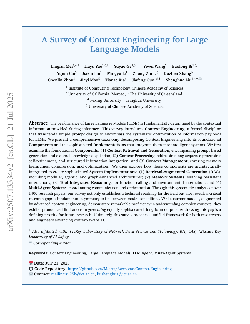 A Survey of Context Engineering for Large Language Models