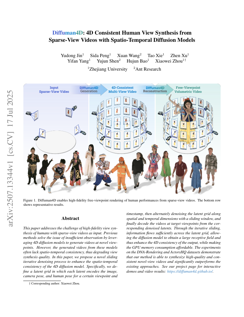 Diffuman4D: 4D Consistent Human View Synthesis from Sparse-View Videos
with Spatio-Temporal Diffusion Models
