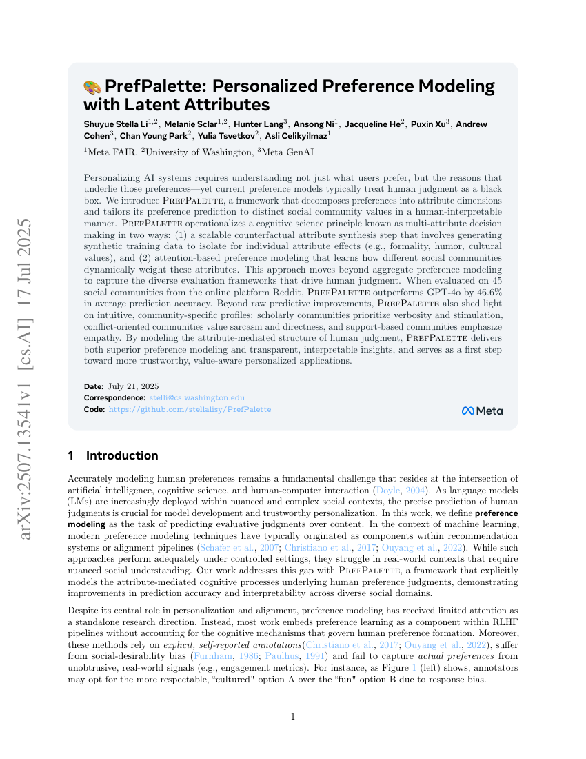 PrefPalette: Personalized Preference Modeling with Latent Attributes