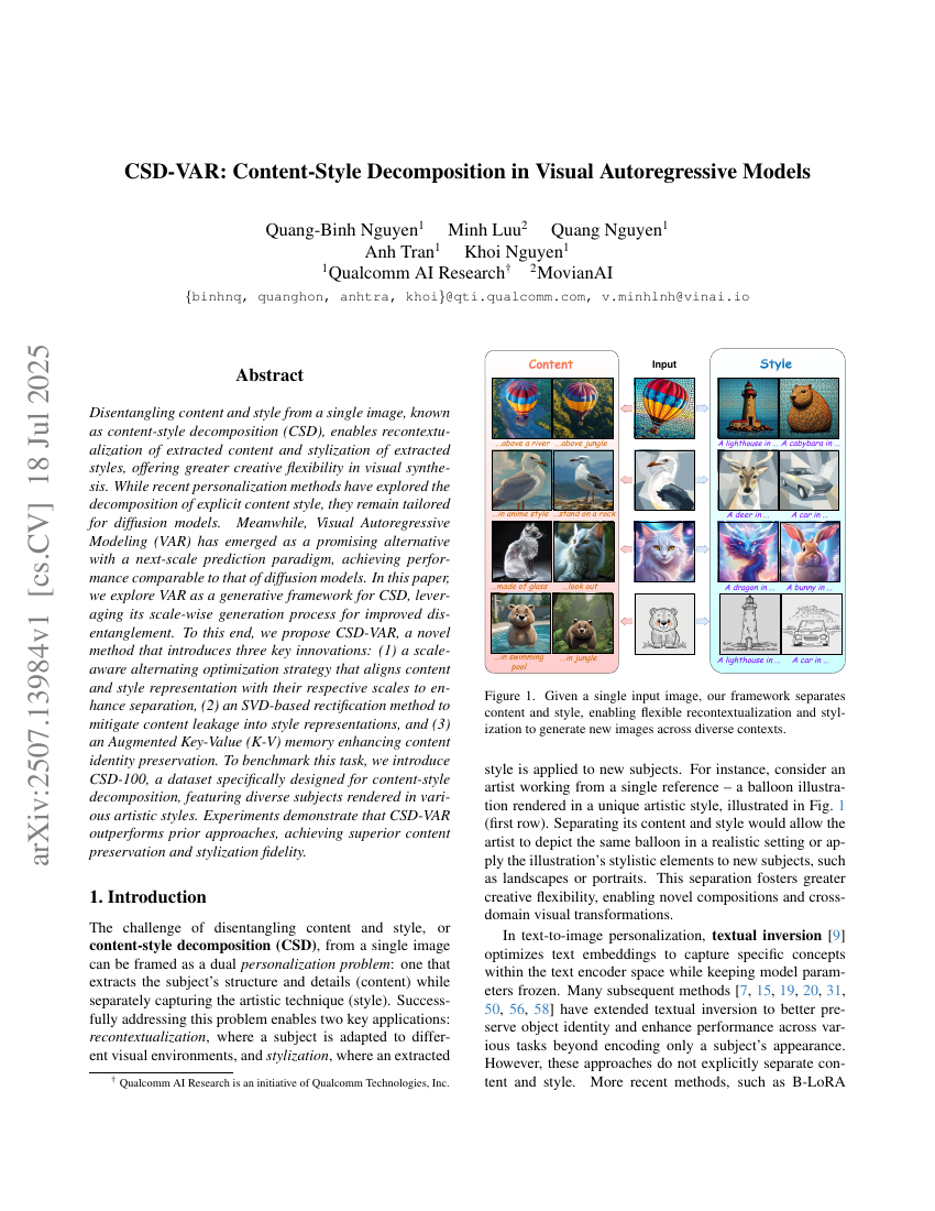 CSD-VAR: Content-Style Decomposition in Visual Autoregressive Models