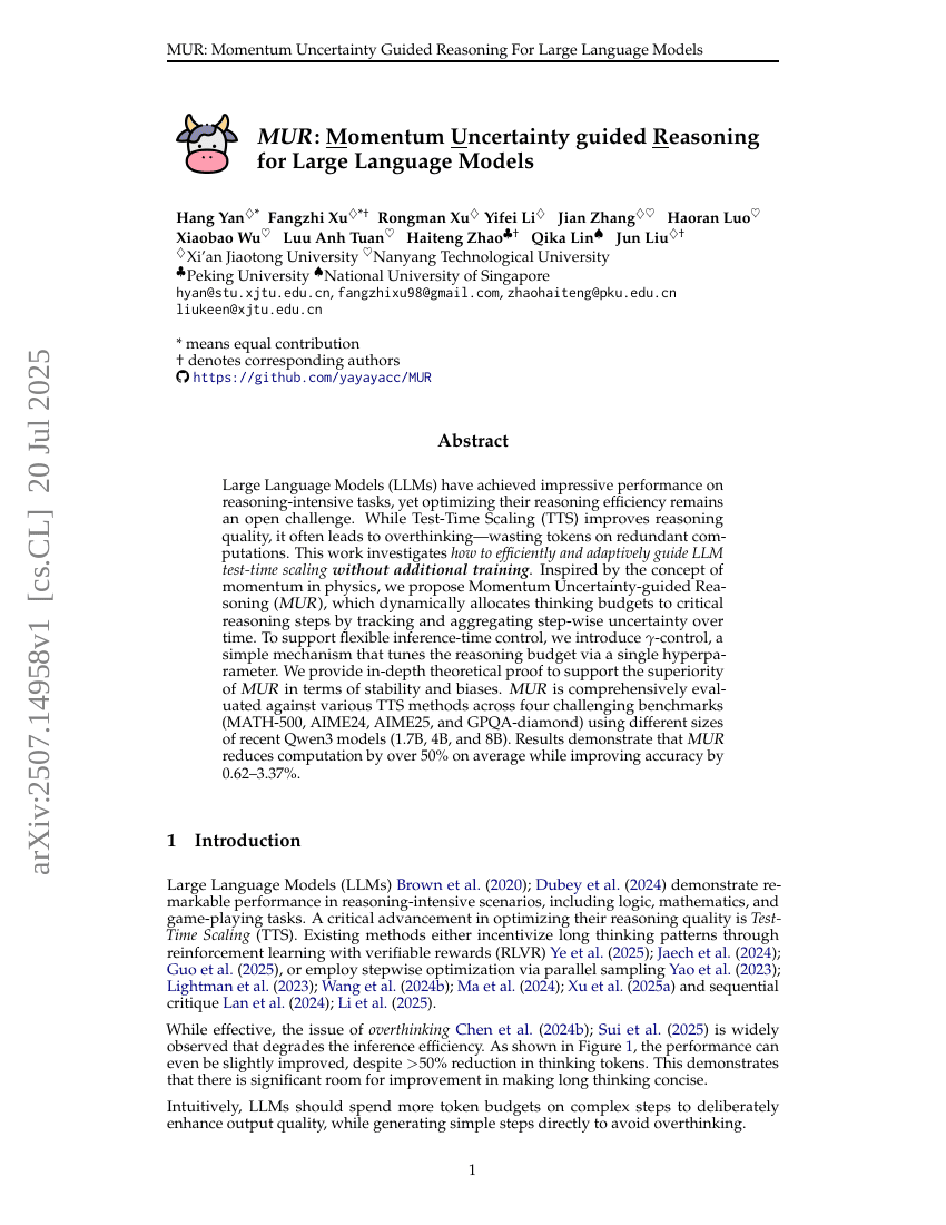 MUR: Momentum Uncertainty guided Reasoning for Large Language Models