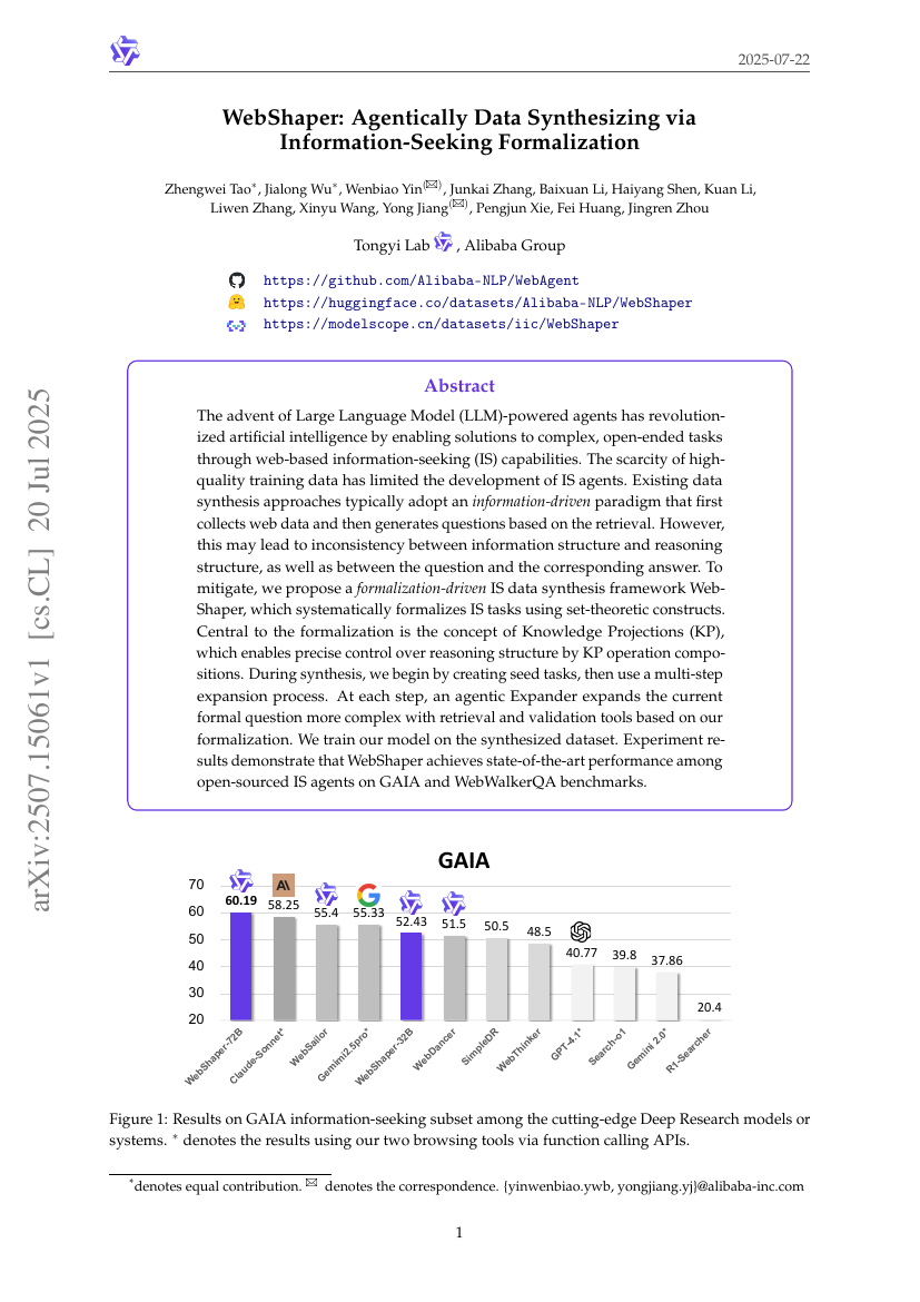 WebShaper: Agentically Data Synthesizing via Information-Seeking
  Formalization
