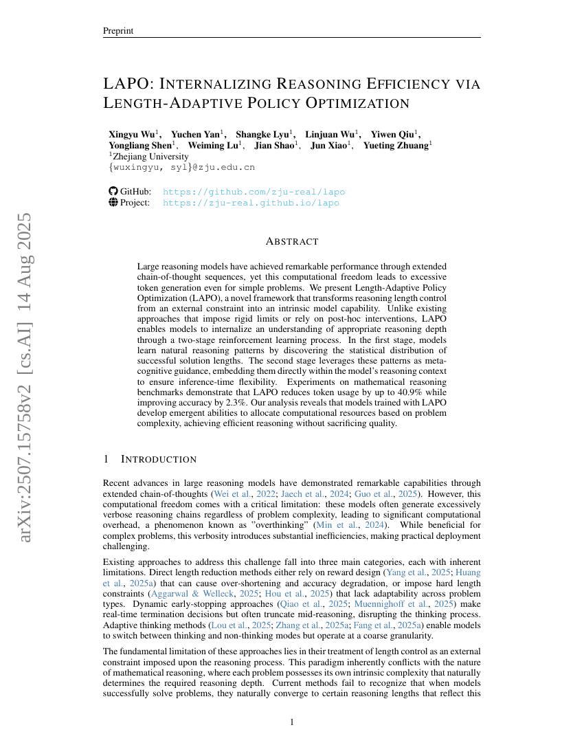 LAPO: Internalizing Reasoning Efficiency via Length-Adaptive Policy Optimization