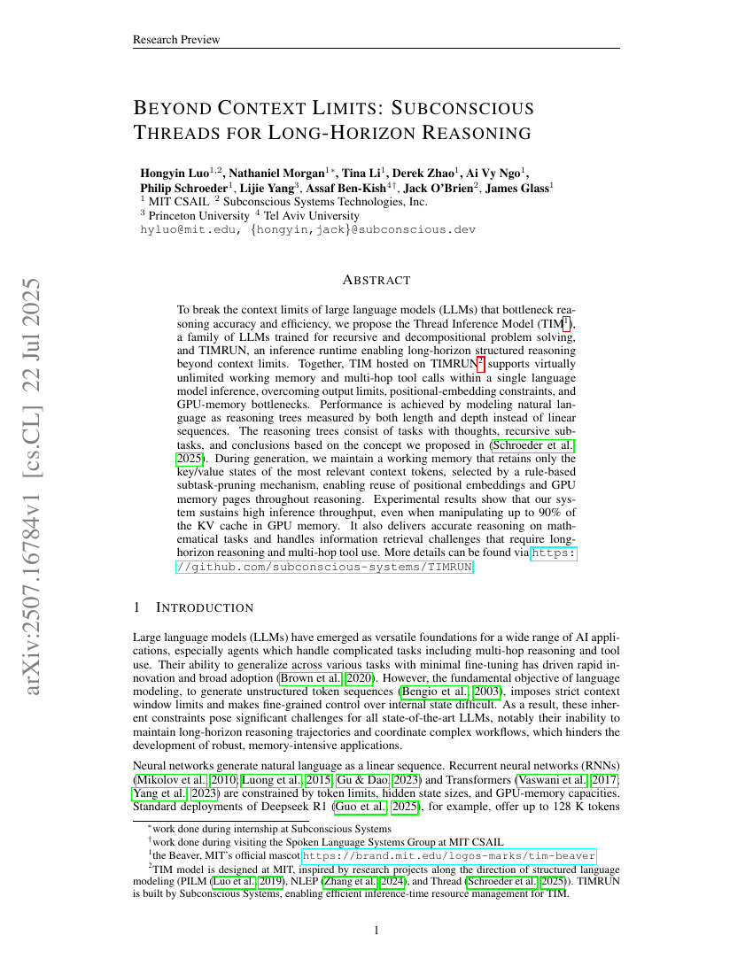 Beyond Context Limits: Subconscious Threads for Long-Horizon Reasoning
