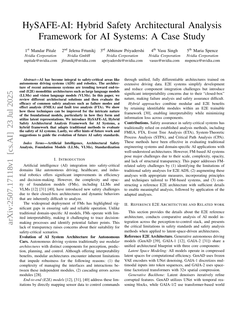 HySafe-AI: Hybrid Safety Architectural Analysis Framework for AI Systems: A Case Study