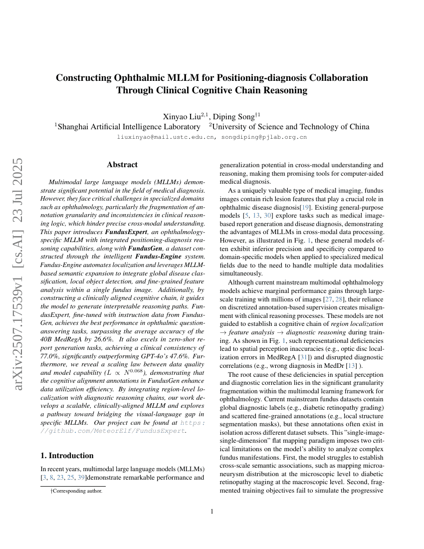 Constructing Ophthalmic MLLM for Positioning-diagnosis Collaboration Through Clinical Cognitive Chain Reasoning