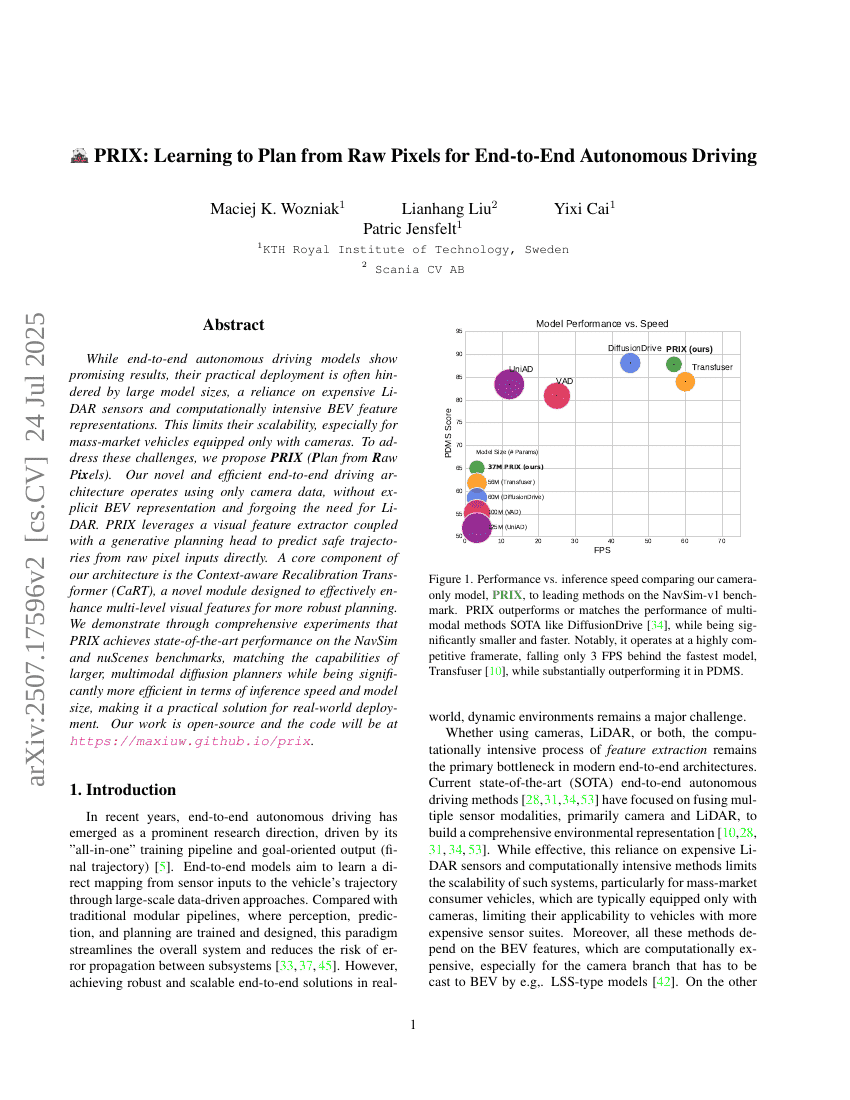 PRIX: Learning to Plan from Raw Pixels for End-to-End Autonomous Driving