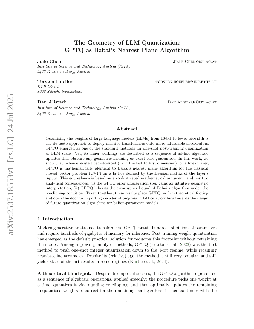 The Geometry of LLM Quantization: GPTQ as Babai's Nearest Plane Algorithm