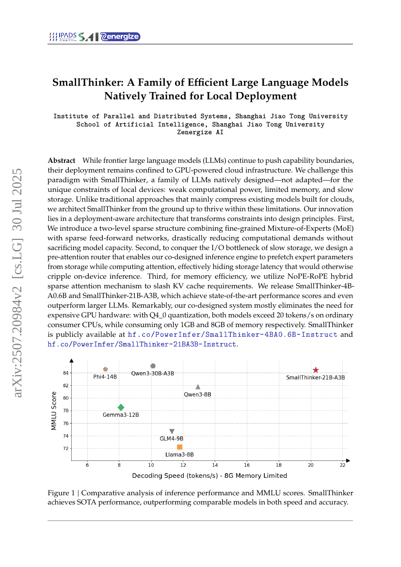 SmallThinker: A Family of Efficient Large Language Models Natively
  Trained for Local Deployment
