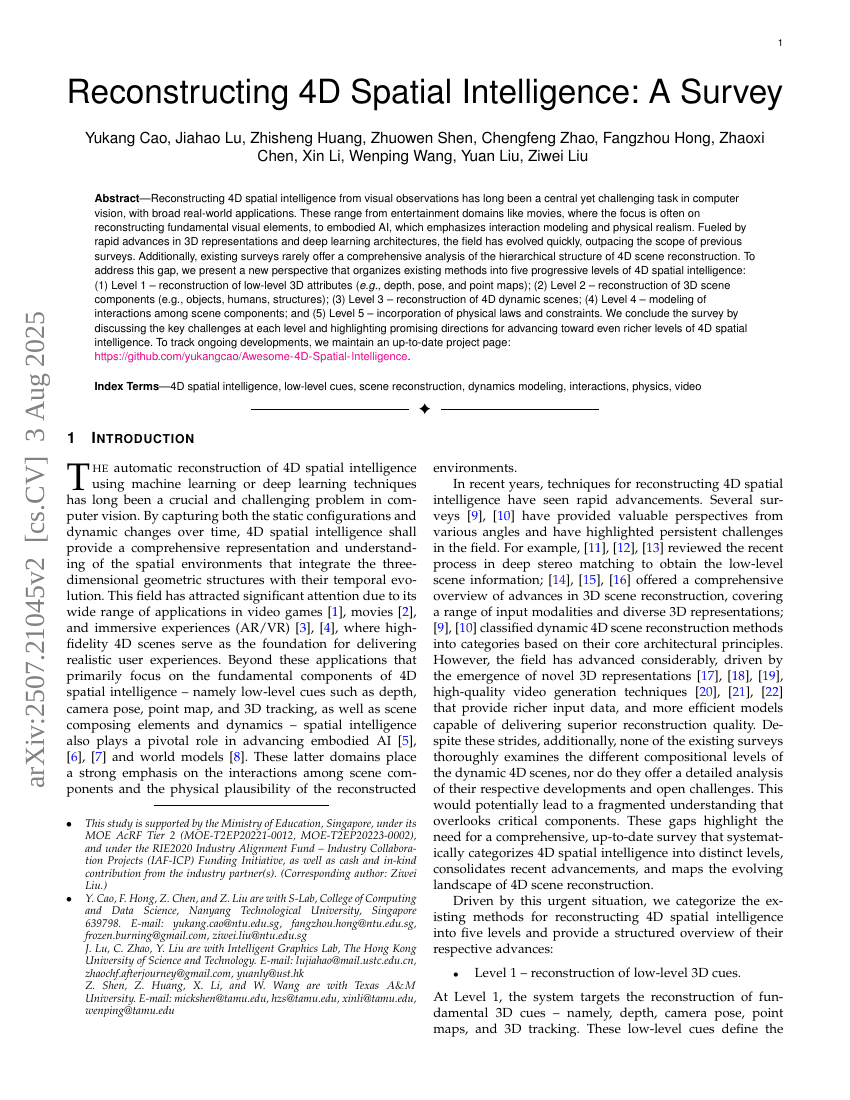 Reconstructing 4D Spatial Intelligence: A Survey
