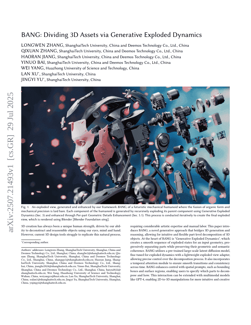 BANG: Dividing 3D Assets via Generative Exploded Dynamics