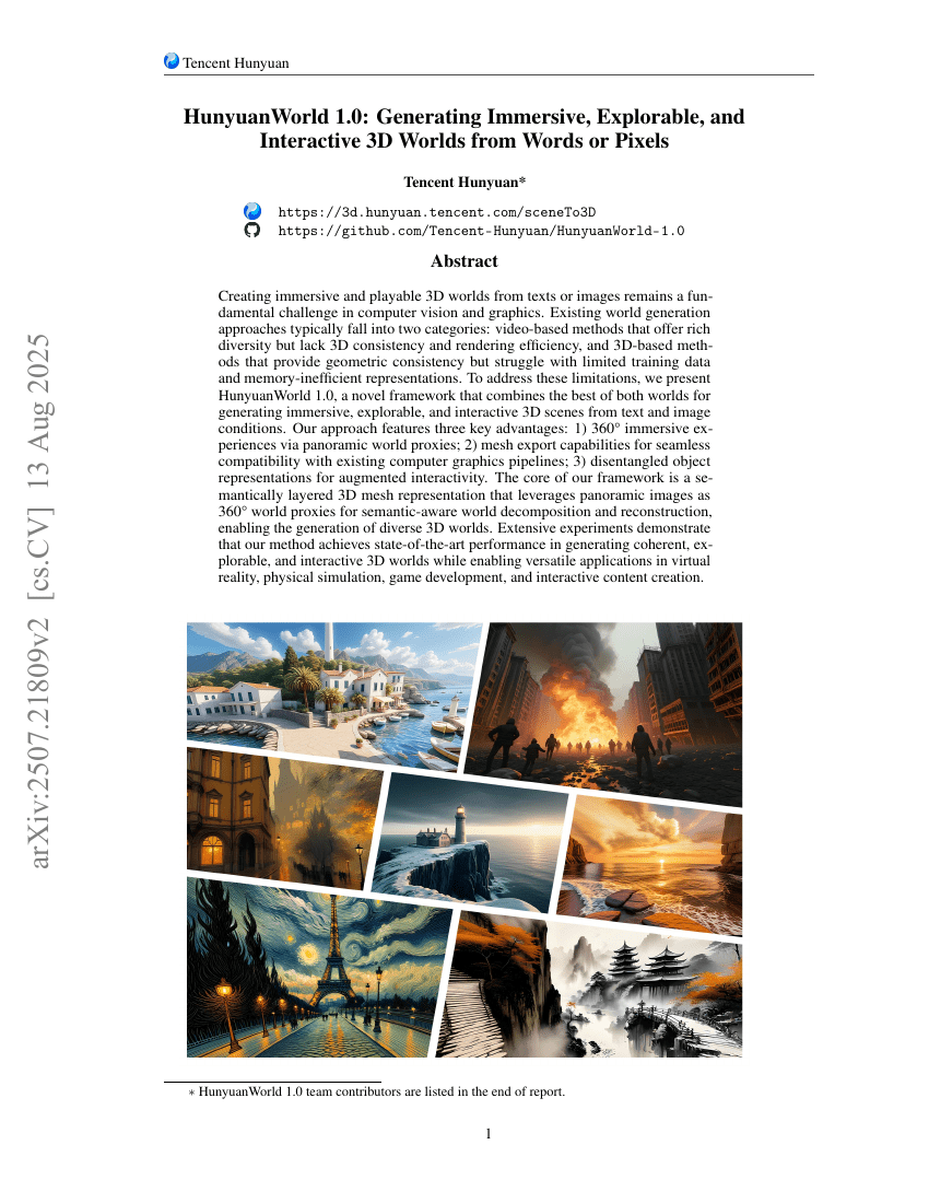 HunyuanWorld 1.0: Generating Immersive, Explorable, and Interactive 3D Worlds from Words or Pixels