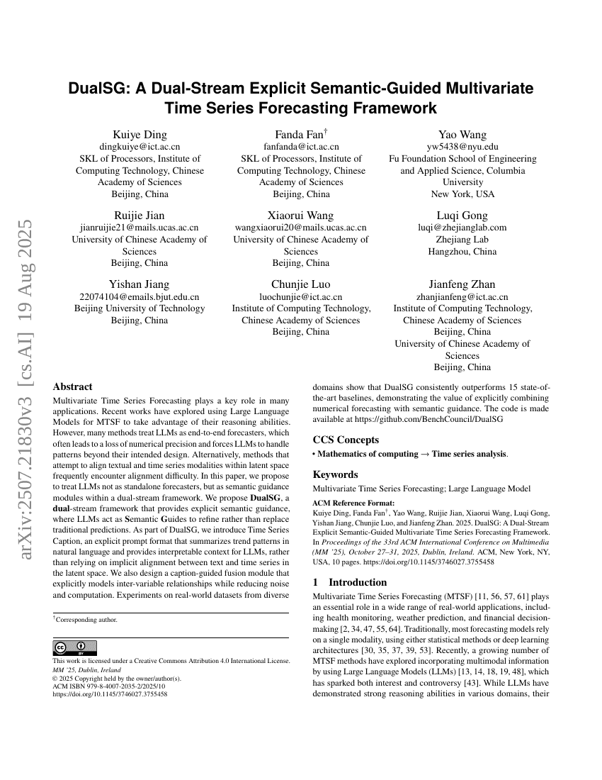 DualSG: A Dual-Stream Explicit Semantic-Guided Multivariate Time Series Forecasting Framework