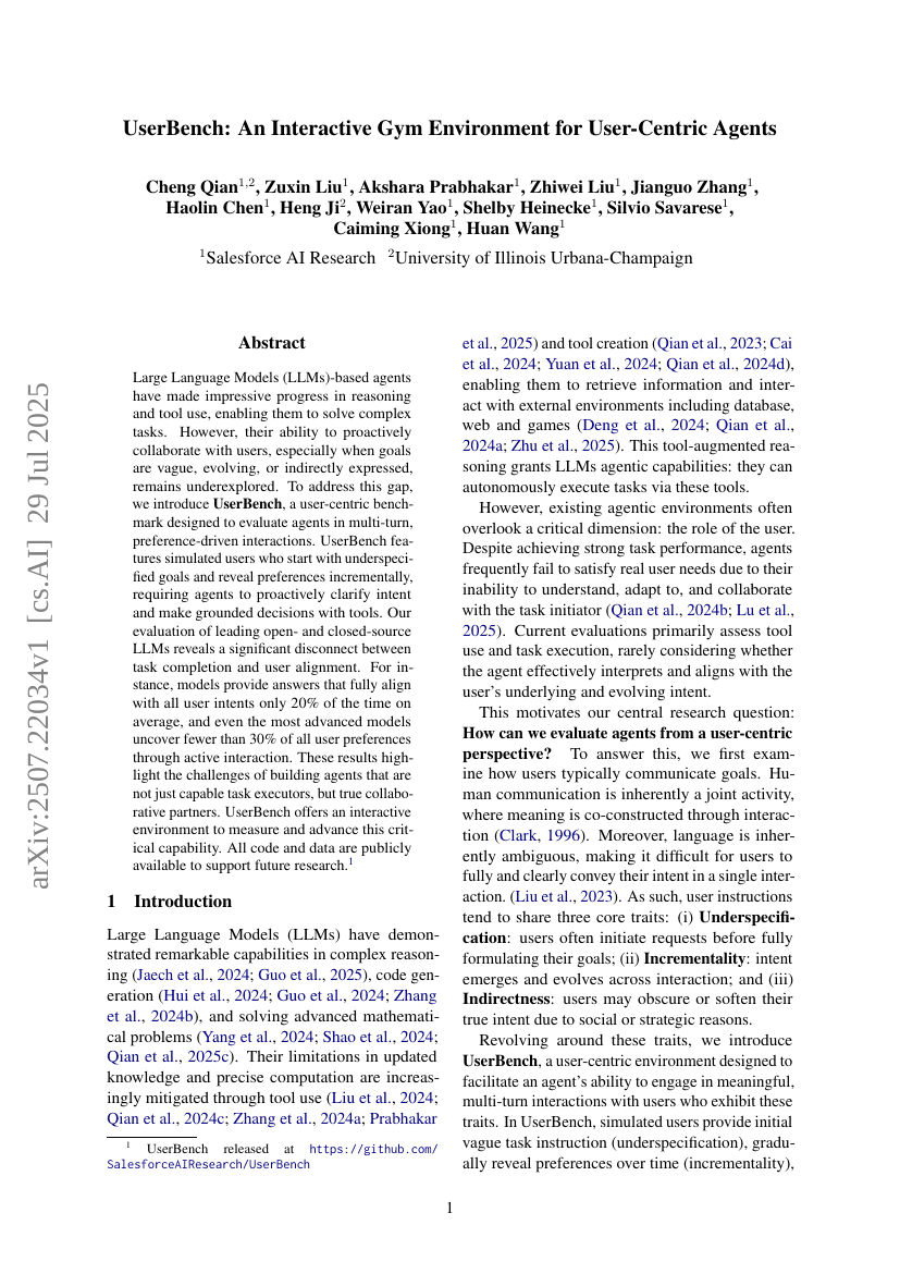 UserBench: An Interactive Gym Environment for User-Centric Agents