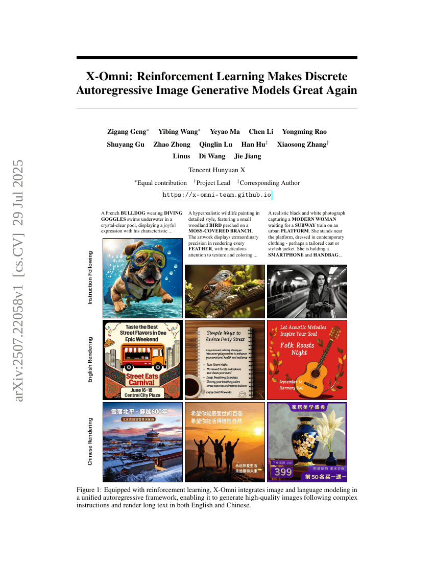 X-Omni: Reinforcement Learning Makes Discrete Autoregressive Image Generative Models Great Again