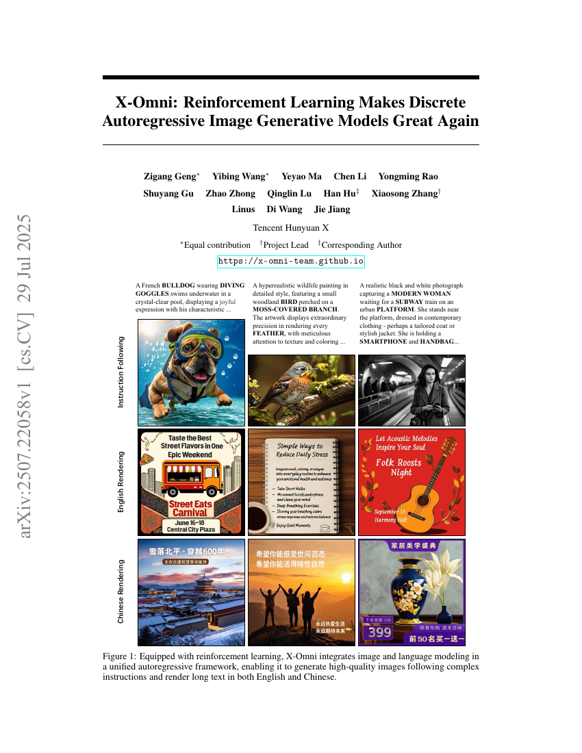 X-Omni: Reinforcement Learning Makes Discrete Autoregressive Image Generative Models Great Again