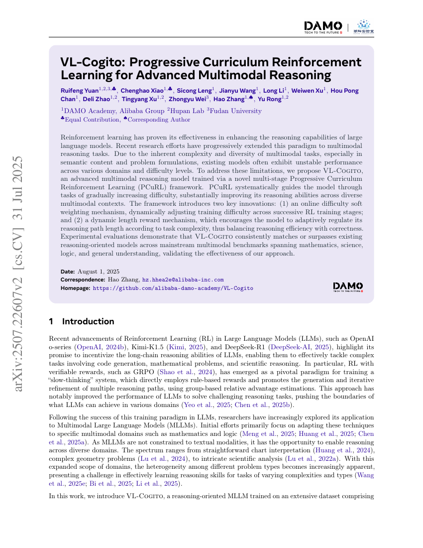 VL-Cogito: Progressive Curriculum Reinforcement Learning for Advanced
  Multimodal Reasoning