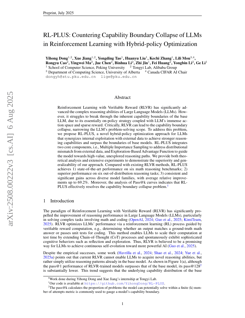 RL-PLUS: Countering Capability Boundary Collapse of LLMs in Reinforcement Learning with Hybrid-policy Optimization