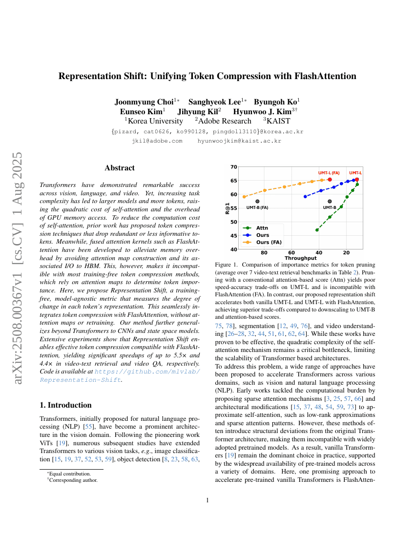 Representation Shift: Unifying Token Compression with FlashAttention