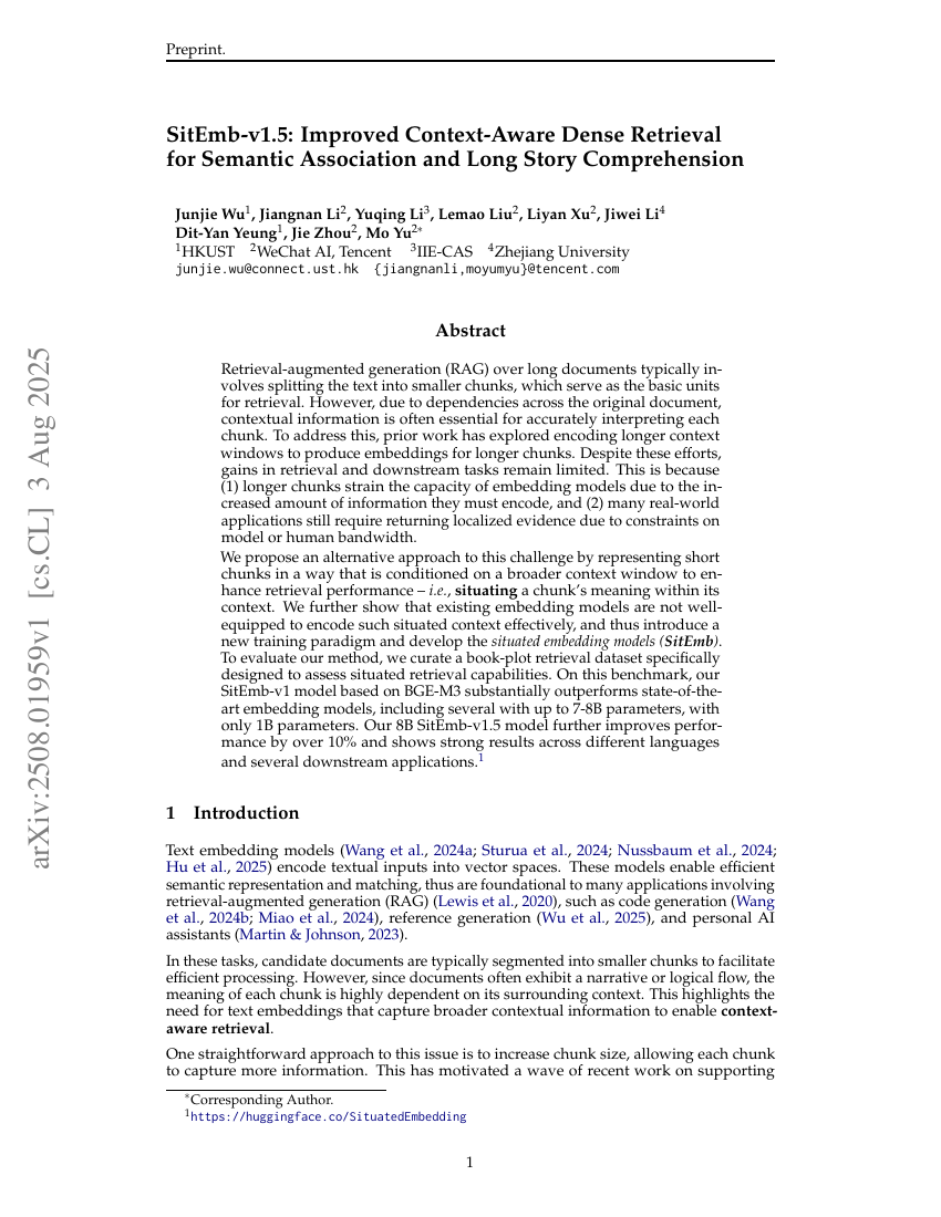SitEmb-v1.5: Improved Context-Aware Dense Retrieval for Semantic
  Association and Long Story Comprehension