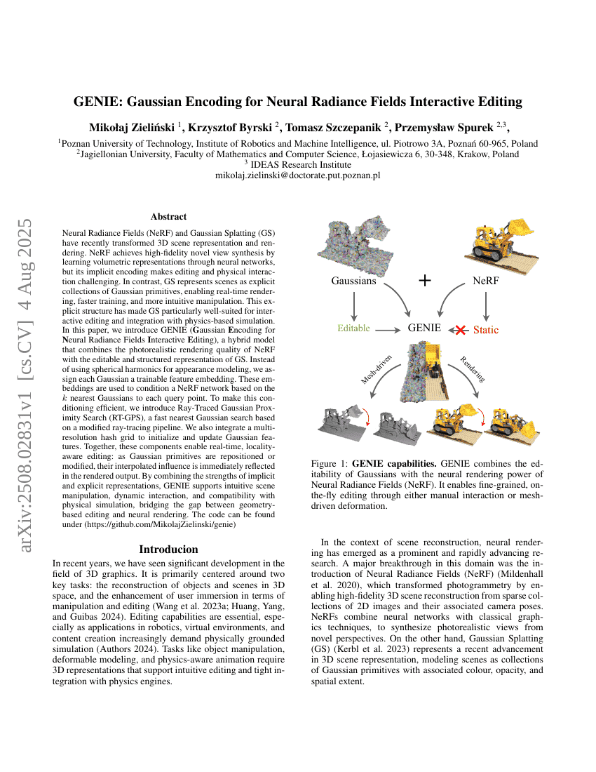 GENIE：用于神经辐射场交互编辑的高斯编码